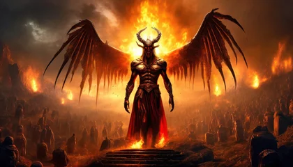 Fotobehang Face of a devil in hell © PolacoStudios