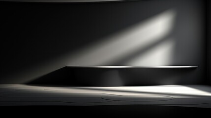 Obraz premium abstract. minimalistic background for product presentation. walls in large empty room black white. can full of sunlight. Loft wall or minimalist wall. Shadow, light from windows to plaster wall.