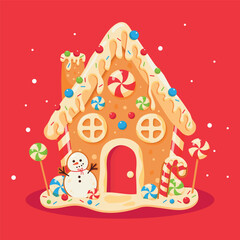 Christmas gingerbread house. Candy houses. Gingerbread baked christmas cookies decorative food for winter celebration time recent vector stylized funny house isolated. Cute vector illustration