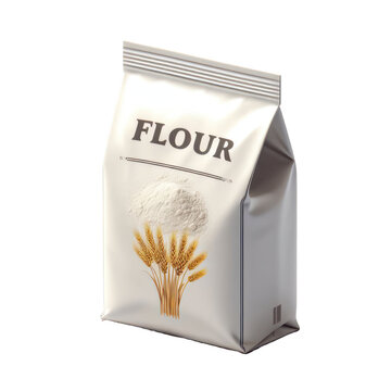 Flour package box isolated on white transparent background, png,