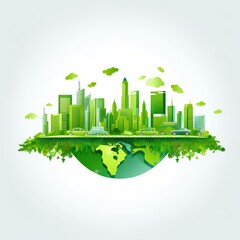 Ecology concept with green eco city background.Environment conservation resource sustainable. illustration AI generated illustration