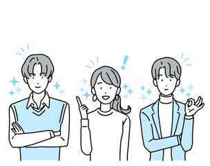 課題解決・ひらめいた表情のビジネスパーソン　男性＆女性
