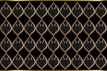 Line Thai Vector Illustrator. Thai Pattern supreme Black background. Template thai pattern background.