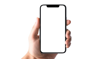 hand holding smartphone on the transparent background