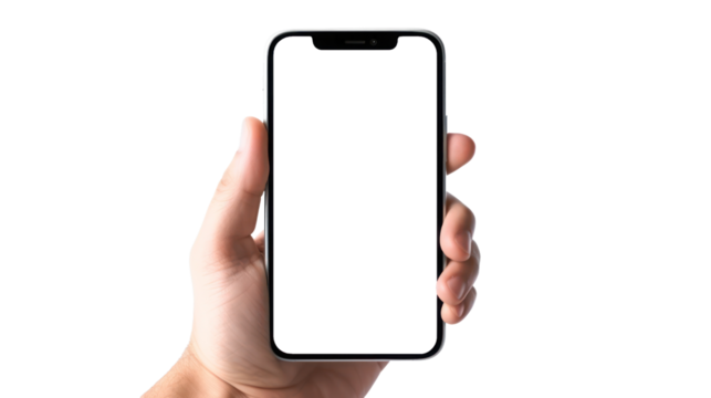 hand holding smartphone on the transparent background