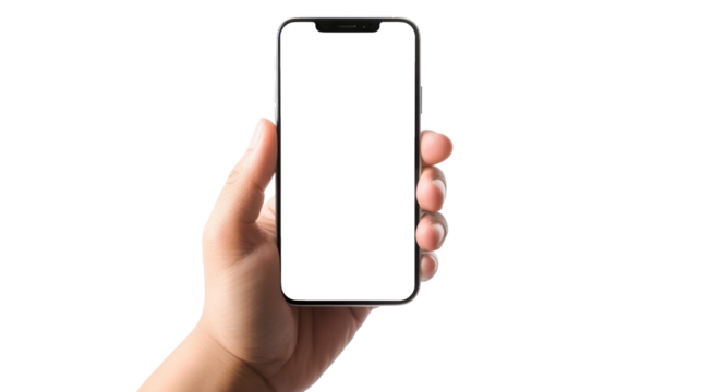 hand holding smartphone on the transparent background