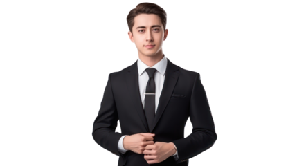 A young portrait businessman on the transparent background