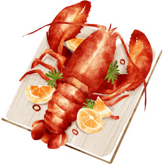 PNG hand draw of delicious cooked sea food, lobster cooked