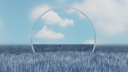 blue grass and circle glass 3D Rendered Podium Background for Product Showcase 