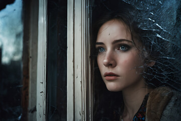 portrait of a girl in a window