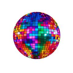 Vibrant Pink, Green, Purple and Orange Technicolor Retro 70s Disco Ball Isolated on Transparent Background PNG	