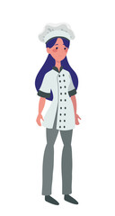 Mature cook woman Young casual woman on white background. He's confident and relaxed in himself. Flat graphic animation, vector illustration isolated on white background.  food concept.