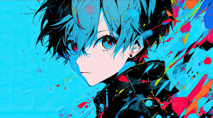 Anime Boy On Baby Blue Color Background