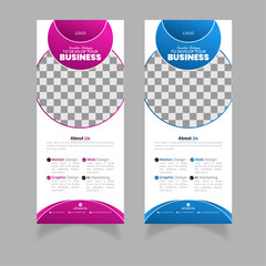 Modern and Geometric shapes corporate office business roll up display banner | Standard size | Blue and Pink gradients