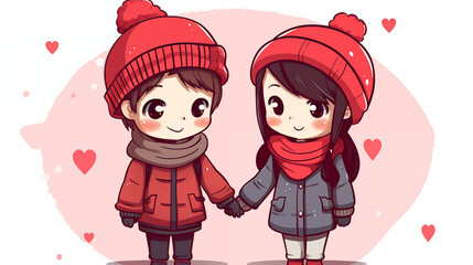 cute boy and girl holding hand