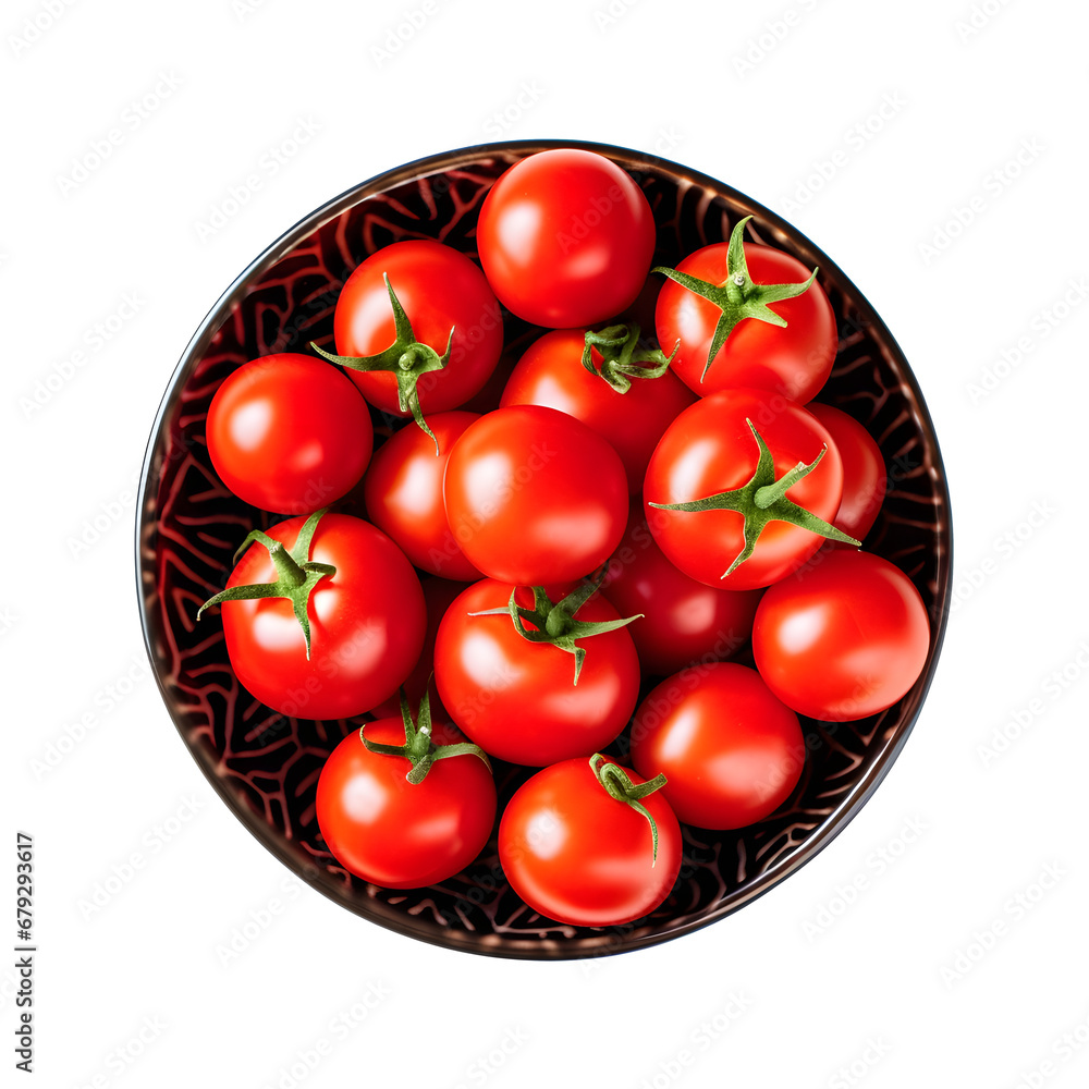 Wall mural bowl of tomatoes isolated top view