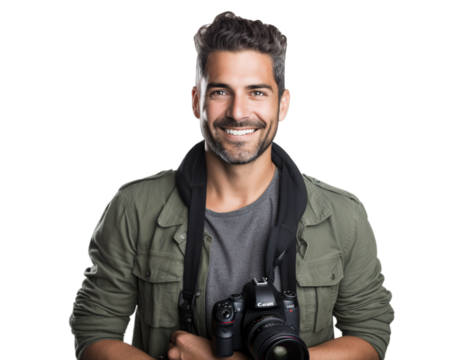 portrait of arms crossed photographer nurse showing pride in his profession or job isolated on a transparent background, a man with a camera photo PNG