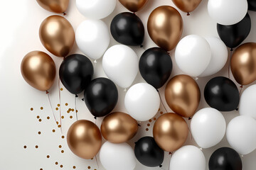 colorful white and black balloons on an empty background, in the style of dark beige and bronze, expansive