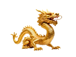 Foto op Canvas Golden dragon statue, Chinese lucky animal symbol, on PNG transparent background. © I LOVE PNG