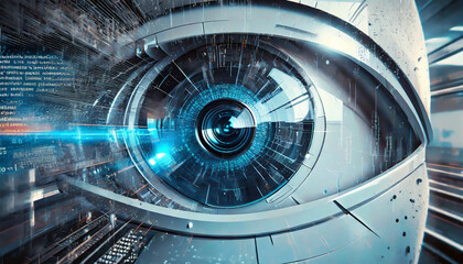 Futuristic AI robot eye. Generative AI