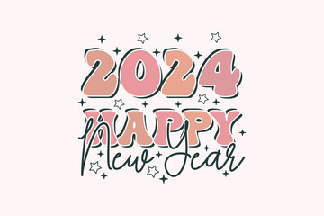 Retro Happy New Year 2024 EPS T-shirt Design
