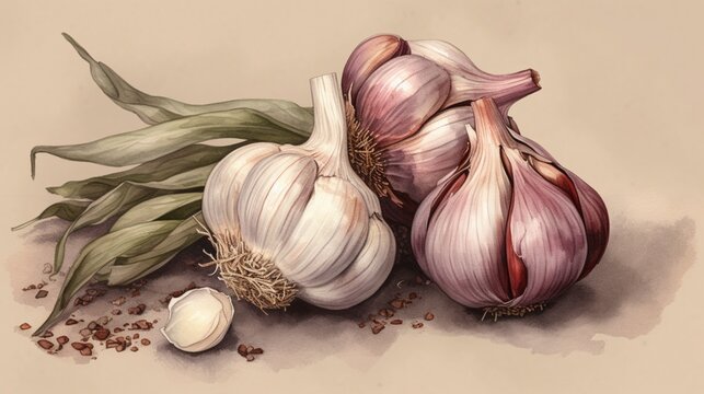 Fresh garlic whole storing pure white minced illustration image AI generated art