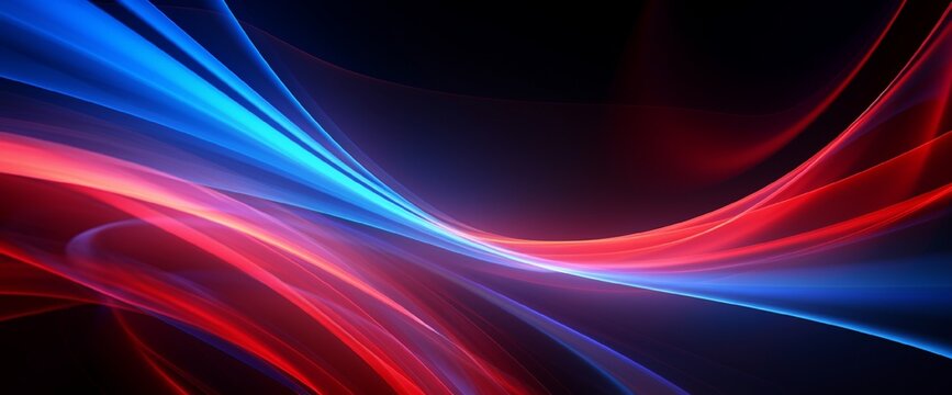 Abstract background with light trails, stream of red blue neon lines in space form spiral shapes. Modern trendy motion design background. Light flow bg. 3d render.
