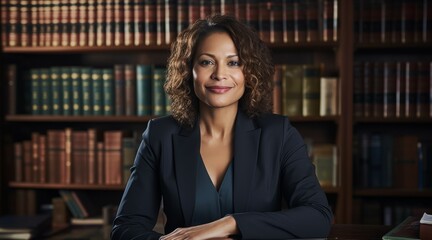 Confident Professional, Biracial Female Lawyer in Law Library