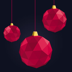 Low poly red christmas ball vector set illustration