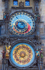 Famous medieval astronomical clock attached to the Old Town Hall Tower. Built in 1410, is the oldest clock in the world still in operation, in Prague, Czech Republic