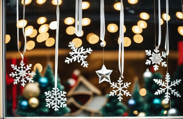 Close-up photo of christmas decorations with blurred background.