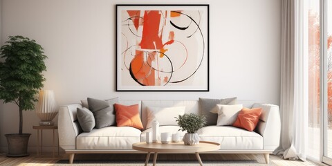 An Abstract Painting In A Living Room. Сoncept Artwork Placement, Living Room Decor, Abstract Art, Color Palette, Interior Design