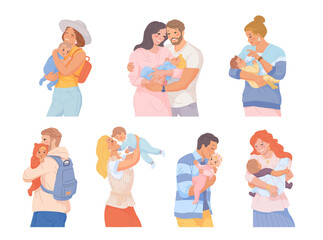 Parents hug newborn. Family hugging baby, parent care, mother and father hold kid, mom love child, happy dad cuddle toddler, healthy offspring cartoon cute swanky png