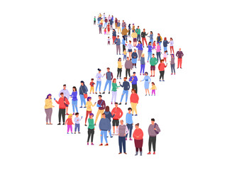 Long queue of crowd. People line marketing traffic, path together person row society standing group waiting of job, work human follow in business office, garish png illustration