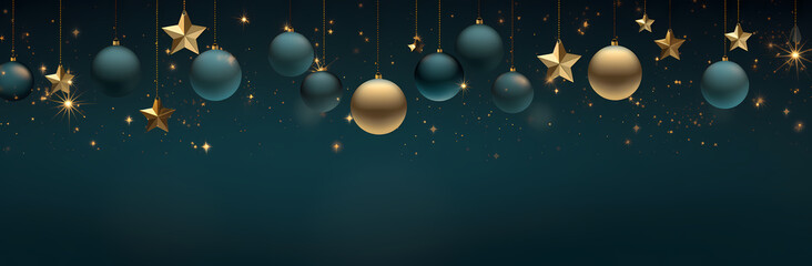 christmas lights and decorations png background with gold stars, in the style of dark teal and dark sky-blue, matte background, luminous spheres, elegant, expansive, dark teal and dark beige