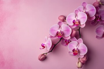 Naklejka na ściany i meble Pink orchid flowers on a pink background. Generative AI