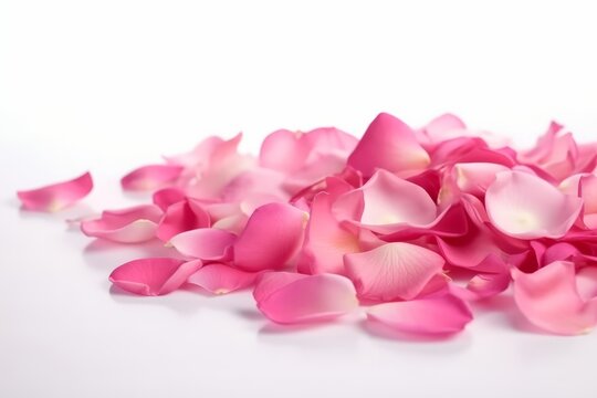 Pink rose petals isolated on the white background. Generative AI