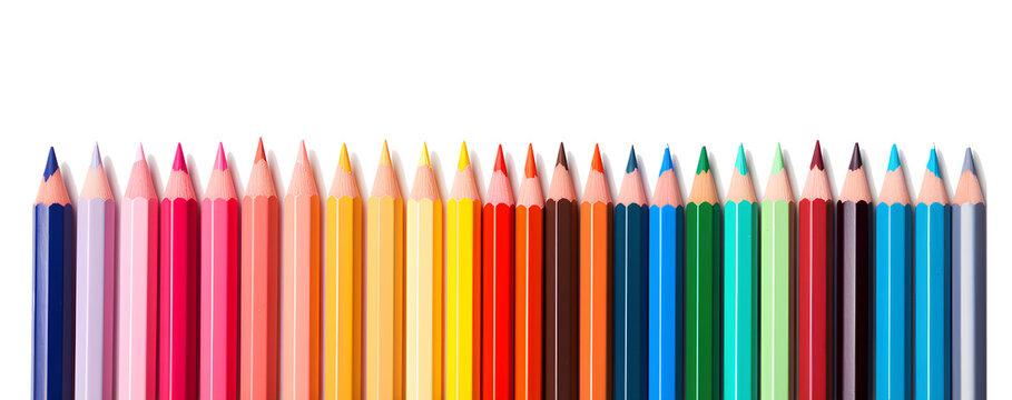 Colored pencils on transparent background PNG for use as educational backgrounds.