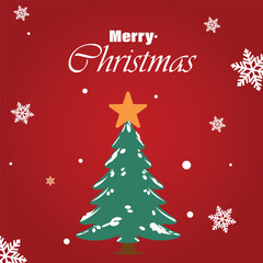 Merry Christmas vector illustration with Xmas tree and snow flakes 