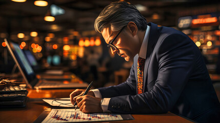 Senior Entrepreneur, Mature Businessman Working in a Cafe