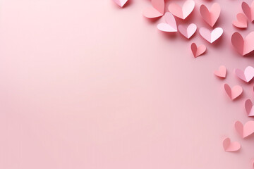 Valentines day background. Pink paper hearts on pink backdrop. High quality photo - obrazy, fototapety, plakaty