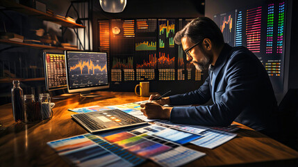Financial Trader, Businessman Analyzing Stock Market Data