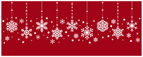 christmas snow snowflake ornament set winter holiday season celebrate red white sparkling star beautiful luxury vector illustration graphic design long header banner - obrazy, fototapety, plakaty