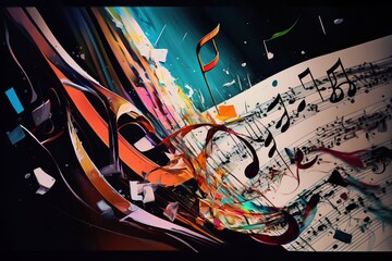 klucz wiolinowy, muzyka, symbol  abstrakcyjny kolorowy akrylowy malowany obraz Generative AI