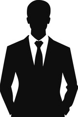 Business man walking forward, front view of adult man in suit, isolated vector silhouette
