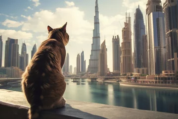 Crédence en verre imprimé Burj Khalifa Cat on Dubai Tower Burj Khalifa