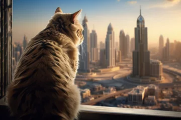 Abwaschbare Fototapete Burj Khalifa Cat on Dubai Tower Burj Khalifa