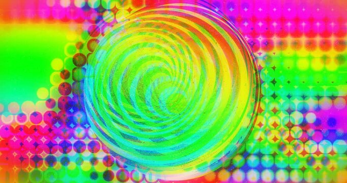Psychedelic animation of minimalist and futuristic optical art in supersaturated neon colors.