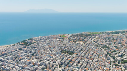 Alexandroupolis, Greece. Panorama of the central part of the city in summer. Coast of the Thracian Sea, Aerial View