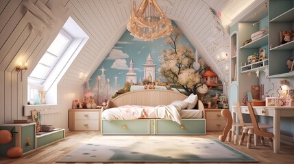 Childrens room in a fantasy style. Childrens room with furniture.